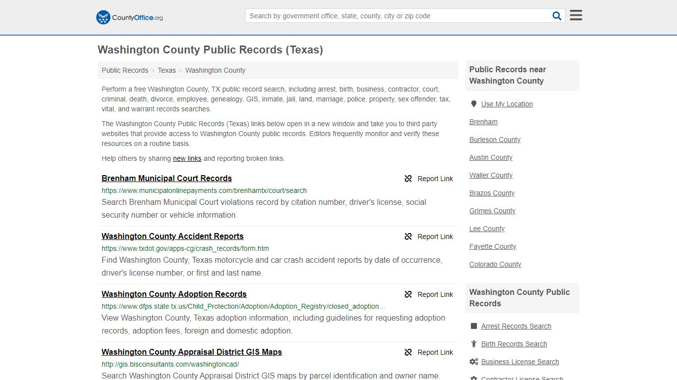 Public Records - Washington County, TX (Business, Criminal ...
